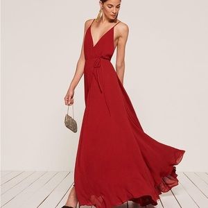 Reformation Callalily Gown in Crimson